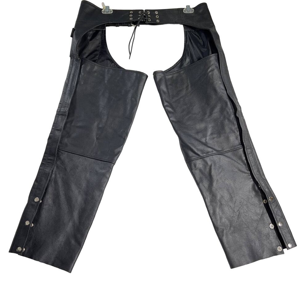 Hot Leathers Chaps XL Lined Button Cuffs Full Zip Legs Lace & Adjustable Buckle